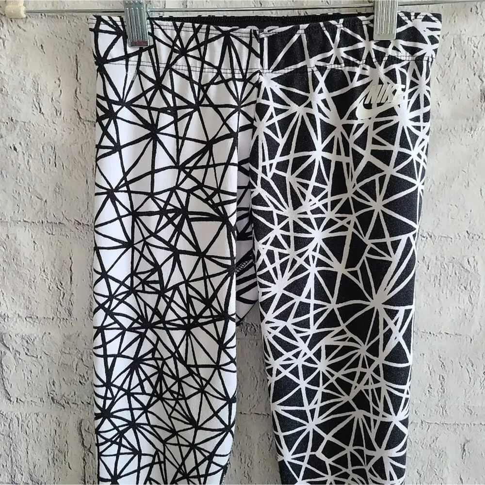 Nike Black And White Geometric Patterned 2 Tone Leggings SZ XS